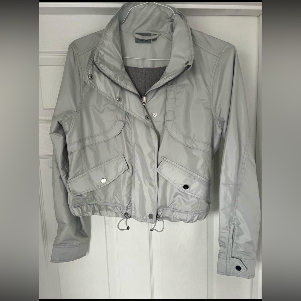 ATHLETA silver metallic bomber/wind breaker jacket